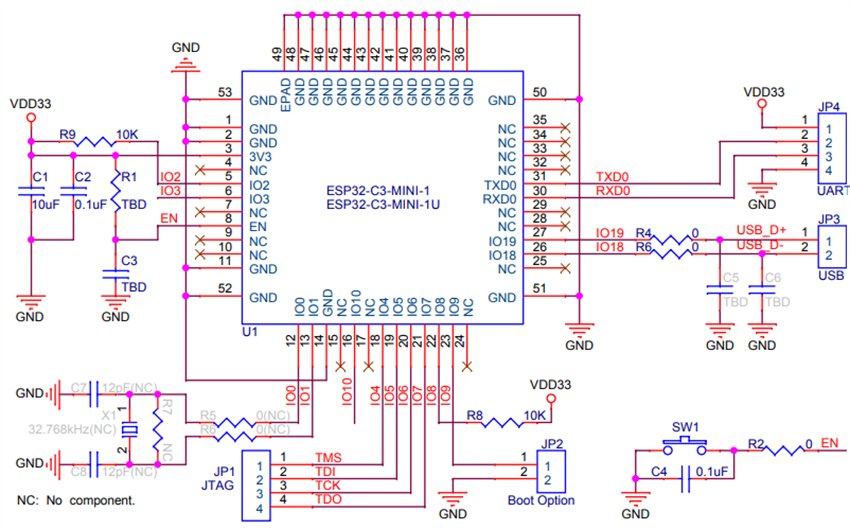 Mechanical Drawing - Espressif Systems ESP32-C3-MINI-1x Wi-Fi®/BLE Modules